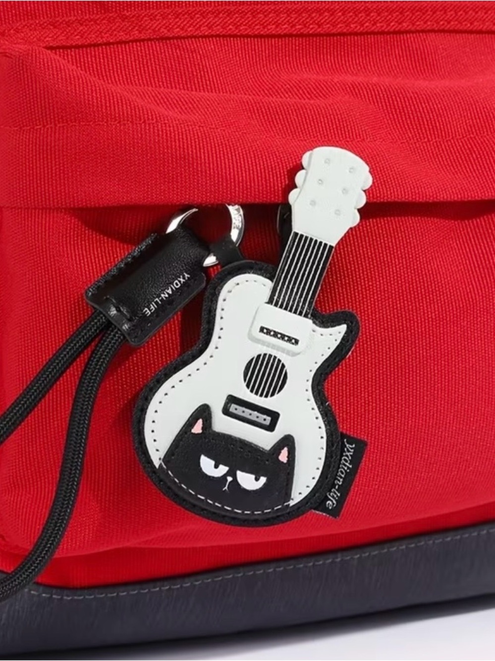 Cat Guitar Bag Charm Keychain Black White Music Lover Accessory New